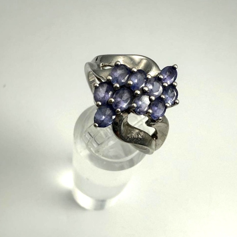 Sterling Silver Purple‎ Cluster Bypass Ring Size 10 925 Blue Purple 4.3g